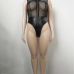 5Plus Size Lace Pu Patchwork Sexy Bodysuit