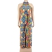 5Printed Sleeveless Plus Size Jumpsuits For Women