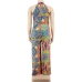 7Printed Sleeveless Plus Size Jumpsuits For Women