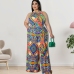 1Printed Sleeveless Plus Size Jumpsuits For Women