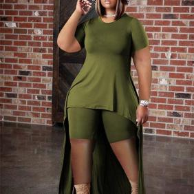 Casual Solid Plus Size Two Piece Short Set