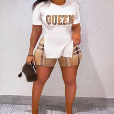 Summer Plus Size Short Sleeve Slit Top And Shorts