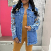  Fashion Hollow Out Ripped Denim Jackets