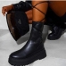 1Fashionable Black Zipper Up Versatile Mid Calf Boots 