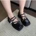 3British Style Square Toe Wedge Girls Flats