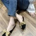 1Contrast Color Bow Closed Toe Slip On Mules