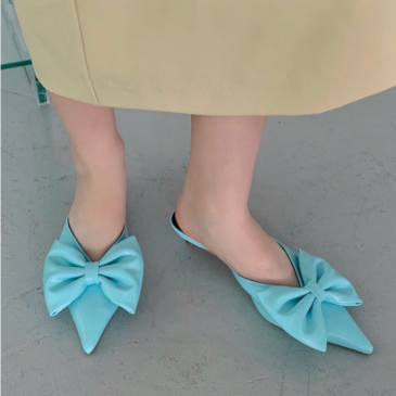 Fashion Solid Bowtie Pointed Thin Heels Out Door Shoes