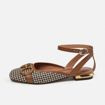 French Style Houndstooth Design Ladies Flats