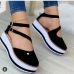 4Hollow Out Round Toe Wedge Flats For Women