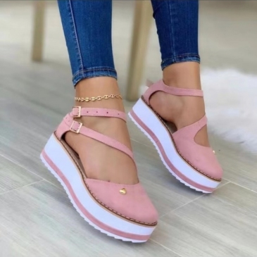 Hollow Out Round Toe Wedge Flats For Women