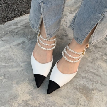 Contrast Color Faux Pearl Heels For Women