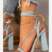 1Euro Square Toe Solid Strappy Heels