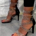 3Euro Style Zipper Up Patch High Heeled Sandals