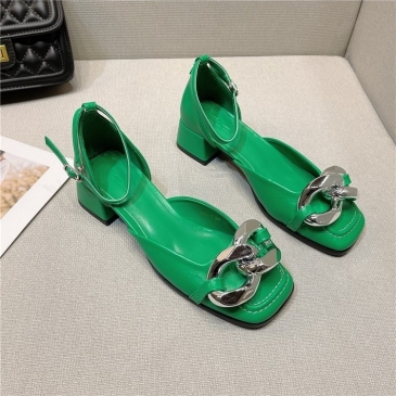 Koran Style Patch Square Toe  Ladies Chunky  Heeled Sandals