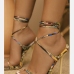 1Printed Solid Summer Lace Up Ankle Strap Heels