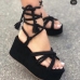 7Women Lace Up Hollow Out Wedges For Women