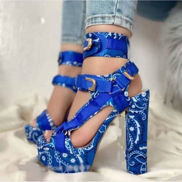 Euro Style Paisley Printed Chunky Platform Sandals