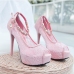 4Fashion Lace Rhinestone Platform Peep Toe Heels