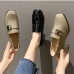 5British Style Leather Square Toe Slip On Heels