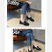 10British Style Leather Square Toe Slip On Heels