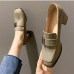1British Style Leather Square Toe Slip On Heels