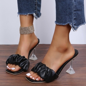 Casual Solid Ruched Slipper Heels For Women 7.5cm)