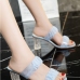 1Chic Gauze Translucent Chunky Slip On Heeled Sandals