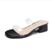 13Comfy Round Toe Transparent Chunky Slip On Heels