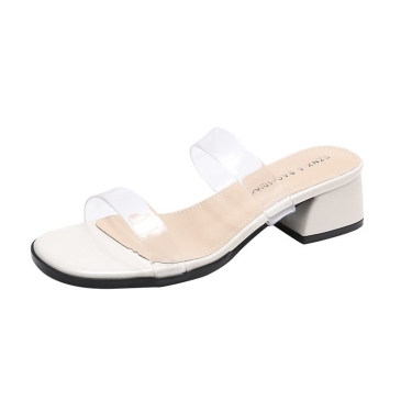 Comfy Round Toe Transparent Chunky Slip On Heels