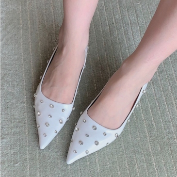 Elegant Rhinestone Pointed Toe Low Heel Pumps