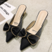 7Fashion Sharp Toe Bowtie Chunky Heel Out Door Shoes