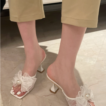 Fashion Solid Bowtie Square Toe Thin Heels Out Door Shoes