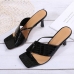 9Fashion Solid Square Toe Heels Slippers 7.5cm)