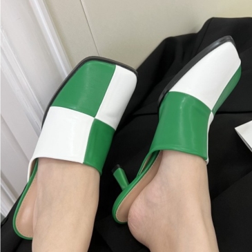 Korean Style Color Block Plaid Slip On Heels