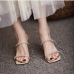 4Korean Style  Square Toe Rhinestone Slip On Heels 