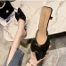 6Leisure Time Bow Tie Chain Heeled Slippers