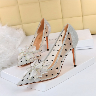 Night Club Gauze Patchwork Rhinestone Bow Pumps