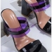 1PU Square Toe Chunky High Heeled Sandals