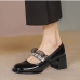 1Patent Leather Round Toe Patch Slip On Heels