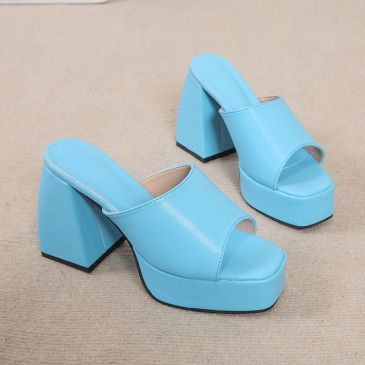 Summer Chunky Square Toe Slip On Heels