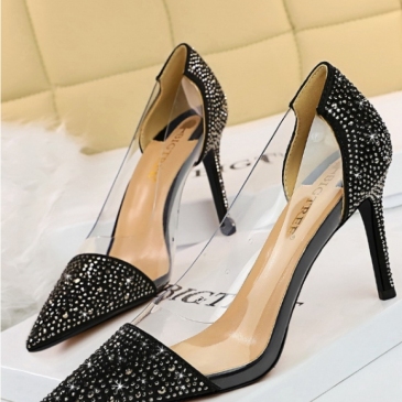 Translucent Patchwork Rhinestone Pointed Toe Pumps