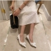 3White Slip On Pointed Toe Bow Pumps Heels