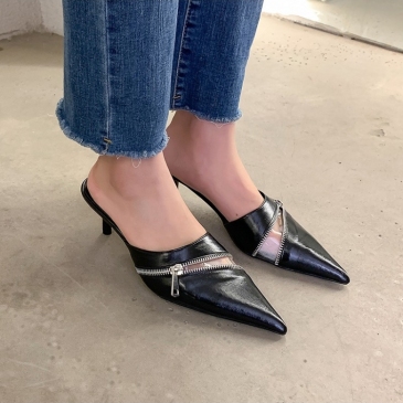 Zipper Design Pointed Slip On Heels 