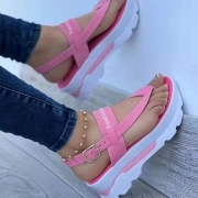 Contrast Color Letter Wedge Roman Style Sandals
