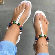Faux Pearl Round Toe Flat Sandals