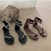 5Faux Pearl Solid Round Toe Summer Sandals