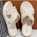 5 Faux Pearl Round Toe Patchwork  Women's Slippers