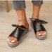 8Casual Round Toe Bow Wedge Slide Slippers