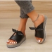 9Casual Round Toe Bow Wedge Slide Slippers