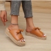 1Casual Round Toe Bow Wedge Slide Slippers